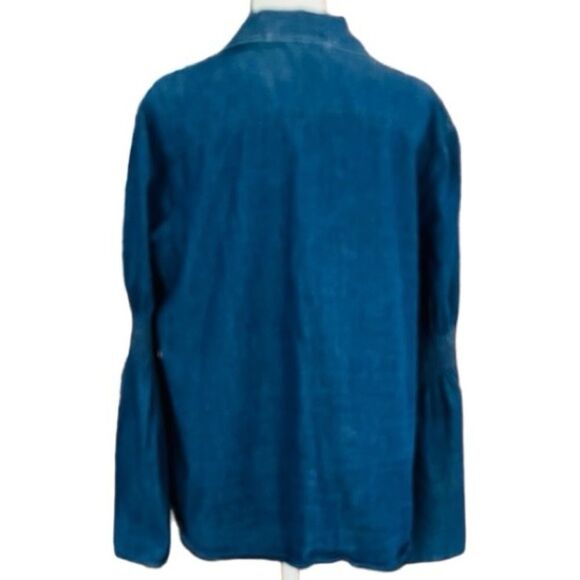 DG2 Diane Gilman chambray button front shirt w/ bell smocked sleeve size L. - Picture 3 of 7